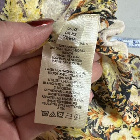 Free People We The Free Cool Meadow Floral Smocked Boho Top XS Cotton Yellow  EU - Picture 5 of 16